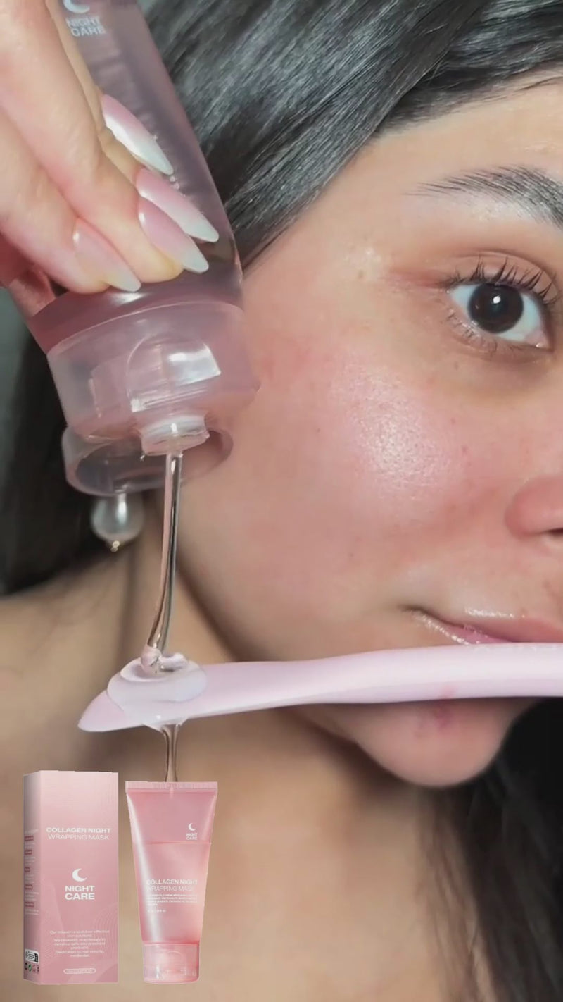 Night wrapping mask being dispensed onto an applicator beside the face