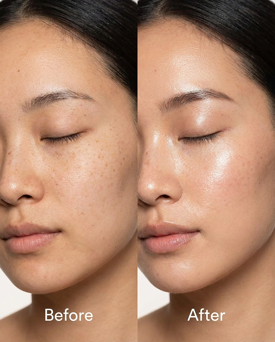 Original before and after cheek close-up