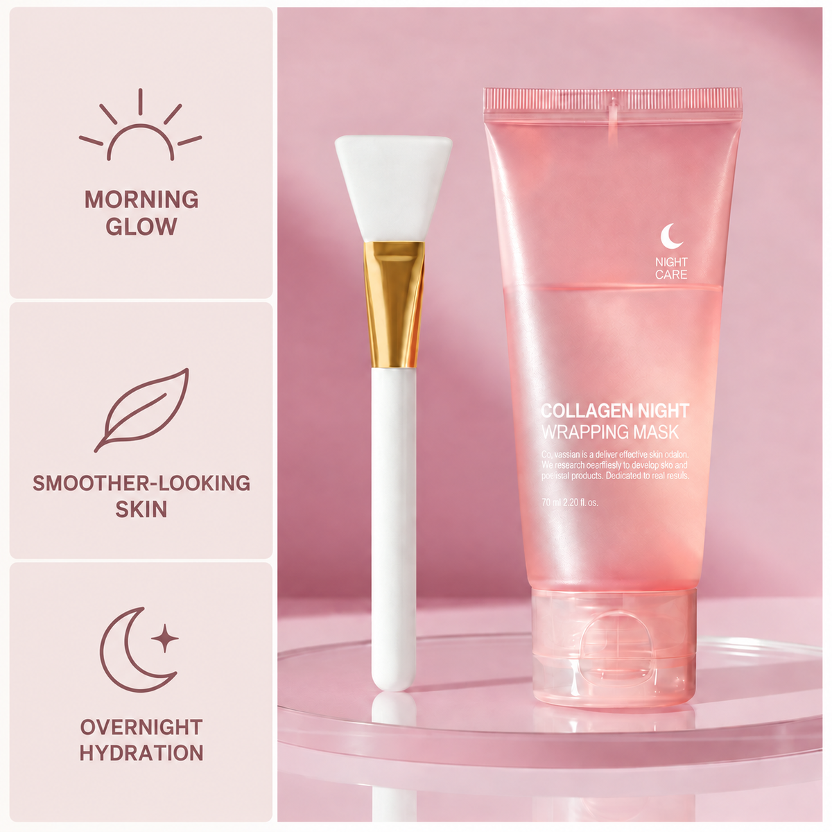 Darila collagen night mask with original morning glow, softer-looking skin and overnight hydration panels